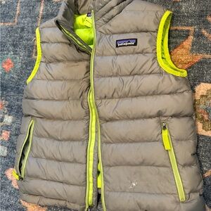 Patagonia Gray and Bright neon green Puffer Vest